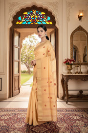Yellow Dobby Saree with Red and Golden Zari Border and Butis