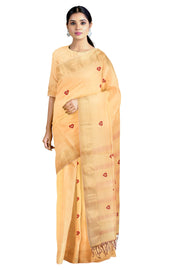 Yellow Dobby Saree with Red and Golden Zari Border and Butis