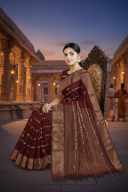 Maroon Dobby Saree with Goldan Zari Border and Butis