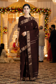 Dark Maroon Dobby Saree with Buti and Goldan Zari Border