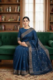 Blue Dobby Saree with Buti and Goldan Zari Border