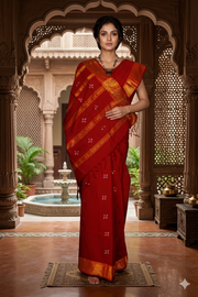 Maroon Dobby Saree with Blue and Golden Zari Border and Butis