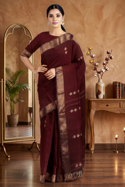 Maroon Dobby Saree with Goldan Zari Border and Butis