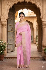 Pink Dobby Saree with Zari Butis and Goldan Zari Border