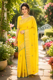 Turmeric Yellow Dobby Saree with Goldan Zari Border and Butis