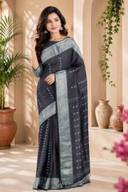 Slety Gray Dobby Saree with Silver Zari Border and Butis