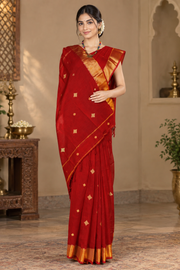 Berry Red Dobby Saree with Golden Zari Border and Butis