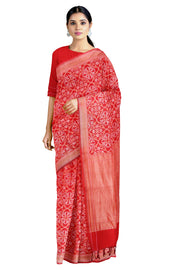 Red Jacquard Banarsi Saree with Silver Zari