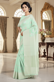 Green, Golden and Silver Zari Jacquard Saree