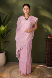 Pale Purple and Seashell White Jacquard Cotton Banarasi Saree