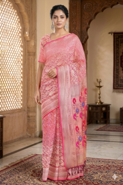 Magenta and Golden Zari Jacquard Saree
