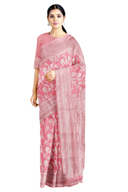 Baby Pink and Silver Zari Jacquard Saree