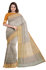 Mushroom Grey Jacquard Mercerised Saree with Red, Silver and Golder Zari Border and Butis