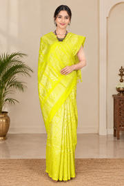 Lemon Yellow and Silver Zari Jacquard Banarasi Saree