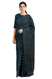 Denim Blue and Golden Zari Jacquard Saree