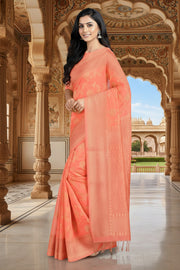 Coral Pink Jacquard Banarsi Saree with Goldan Zari