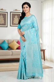 Blue and Silver Zari Jacquard Saree