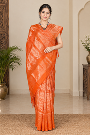 Poppy Orange and Silver Zari Jacquard Banarasi Saree