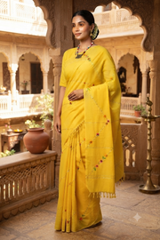 Yellow Hand Embroidered Kantha Saree