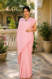 Pink Hand Embroidered Kantha Saree