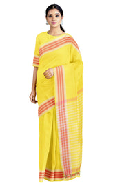 Capsicum Yellow Saree with Sand White and Tomato Red Border