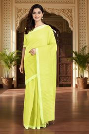 Lime Yellow Saree with Lemon Chiffon Border