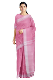 Pink saree and White Striped Saree