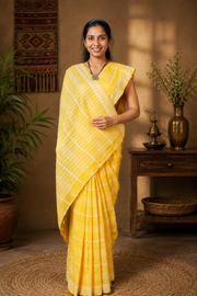 Yellow Saree with White Checks and Border