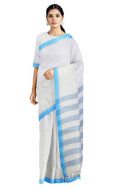 Off White Saree with Blue Border