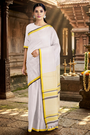 White Saree with Yellow and Black Border
