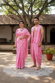 Pink Couple Set with White Checks and Border