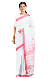 White Saree with Magenta Border