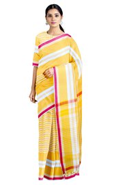 Turmeric Yellow Saree with Megenta Border