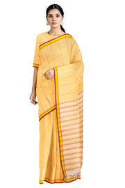 Golden Saree with Yellow and Red Stripes and Border