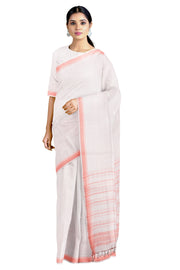 White Saree with Peach Border