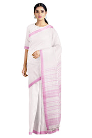 Self Striped White Saree with Purple Border