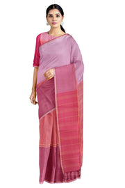 Pearl Pink, Orange and Magenta Saree with Pink, Magenta and Sand Border