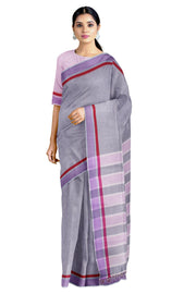 Dove Grey Saree with Maroon and Purple Border