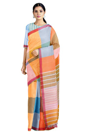 Multi Colour Shaded Check Saree with Red Border