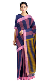 Indigo Blue Saree with Pink Stripes and Border