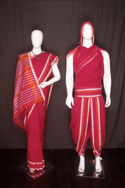 Magenta Aahar Joda with White and Orange Border