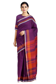 Palatinate Purple Saree with White and Orange Border