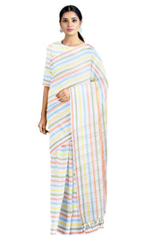 Multi Saree with White Border