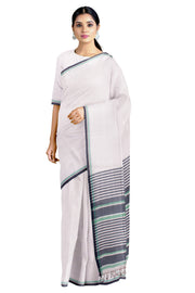 White Saree with Green and Blue Border