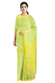 Green Saree with Yellow Lines and Border
