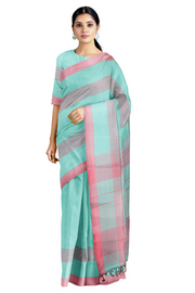 Cyan Saree with Magenta Border