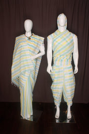 Green, Yellow and White Striped Aahar Joda