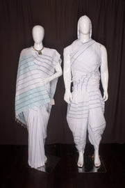 White Aahar Joda with Blue Stripes