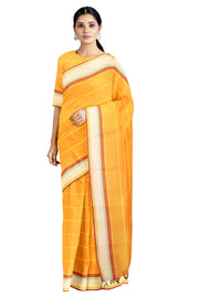 Amber Orange Saree with Cream, Red Border