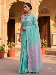Green Saree with Pink Pallu